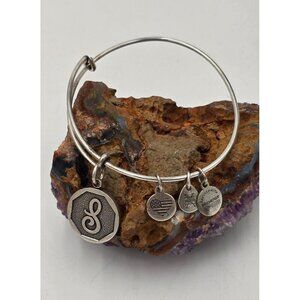 Alex and Ani Silver Tone Initial S Charm Bangle Bracelet Designer Jewelry